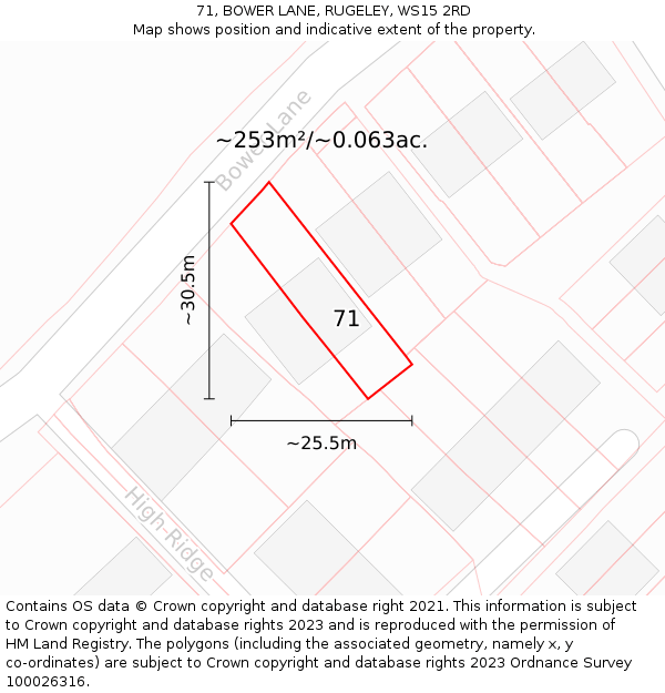 71, BOWER LANE, RUGELEY, WS15 2RD: Plot and title map