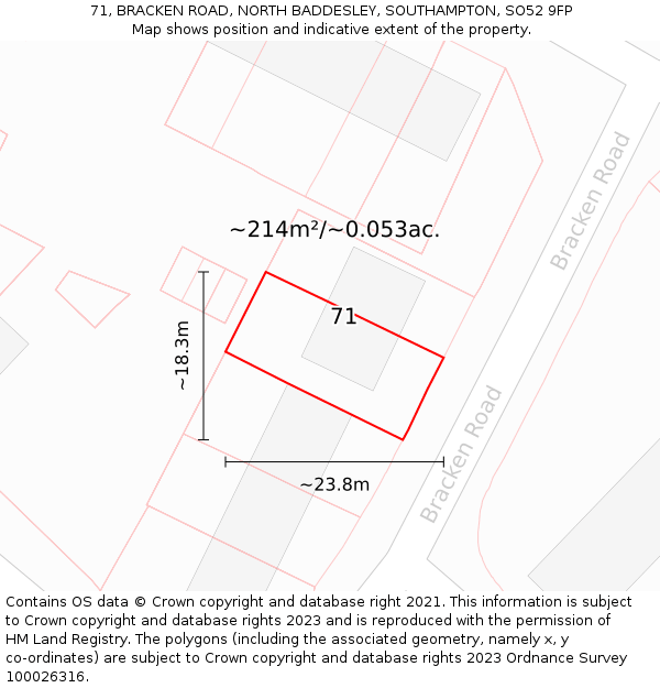 71, BRACKEN ROAD, NORTH BADDESLEY, SOUTHAMPTON, SO52 9FP: Plot and title map