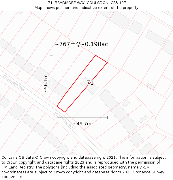 71, BRADMORE WAY, COULSDON, CR5 1PE: Plot and title map