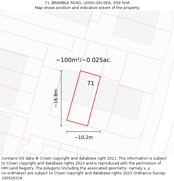 71, BRAMBLE ROAD, LEIGH-ON-SEA, SS9 5HA: Plot and title map