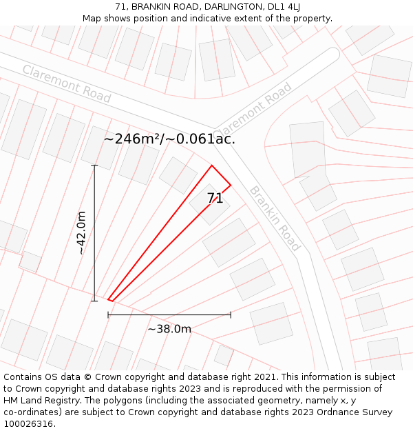 71, BRANKIN ROAD, DARLINGTON, DL1 4LJ: Plot and title map