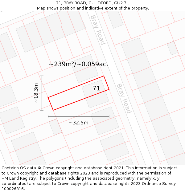 71, BRAY ROAD, GUILDFORD, GU2 7LJ: Plot and title map