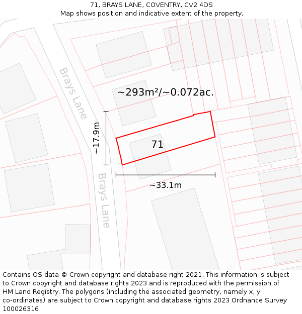 71, BRAYS LANE, COVENTRY, CV2 4DS: Plot and title map