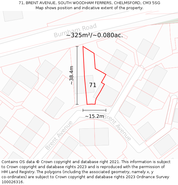 71, BRENT AVENUE, SOUTH WOODHAM FERRERS, CHELMSFORD, CM3 5SG: Plot and title map