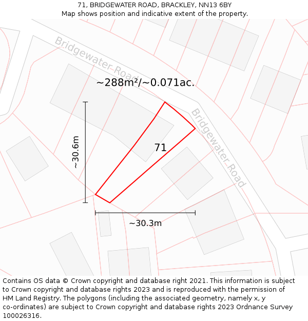 71, BRIDGEWATER ROAD, BRACKLEY, NN13 6BY: Plot and title map