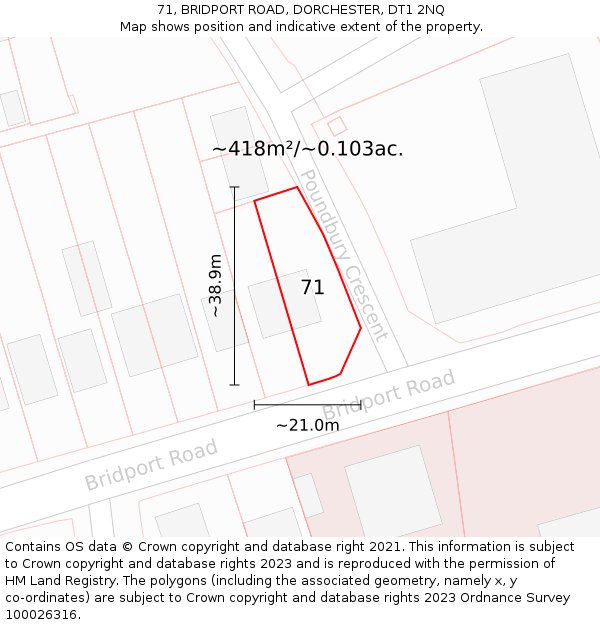 71, BRIDPORT ROAD, DORCHESTER, DT1 2NQ: Plot and title map