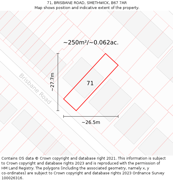 71, BRISBANE ROAD, SMETHWICK, B67 7AR: Plot and title map