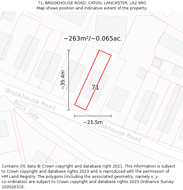 71, BROOKHOUSE ROAD, CATON, LANCASTER, LA2 9RG: Plot and title map