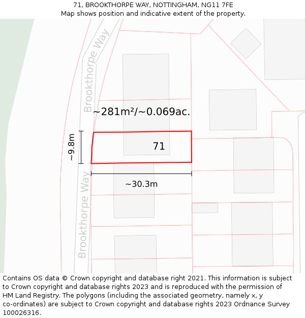 71, BROOKTHORPE WAY, NOTTINGHAM, NG11 7FE: Plot and title map