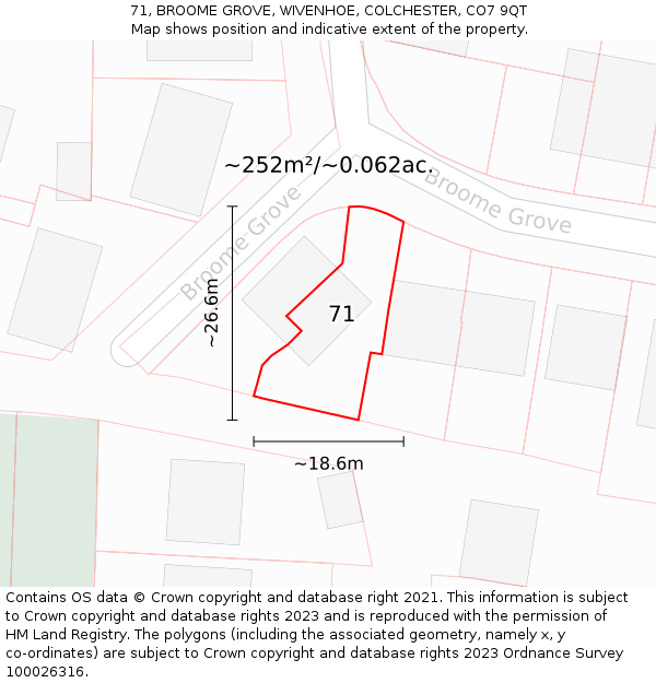 71, BROOME GROVE, WIVENHOE, COLCHESTER, CO7 9QT: Plot and title map