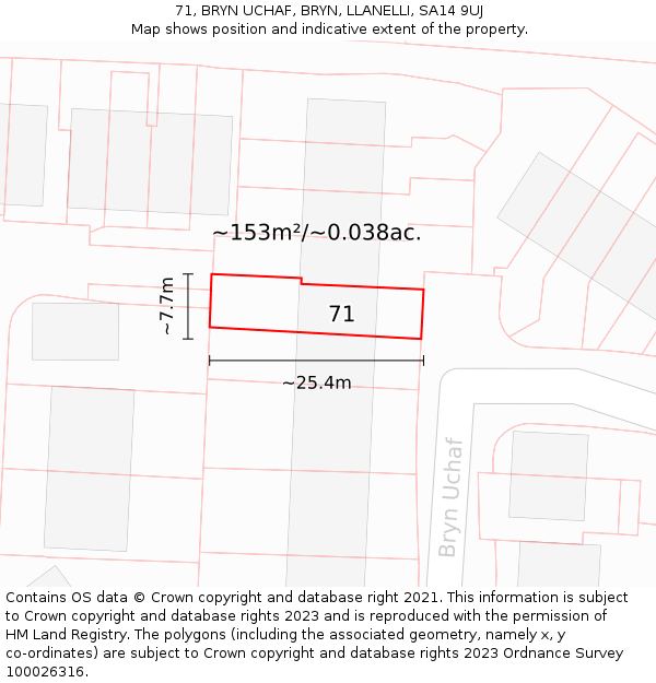 71, BRYN UCHAF, BRYN, LLANELLI, SA14 9UJ: Plot and title map