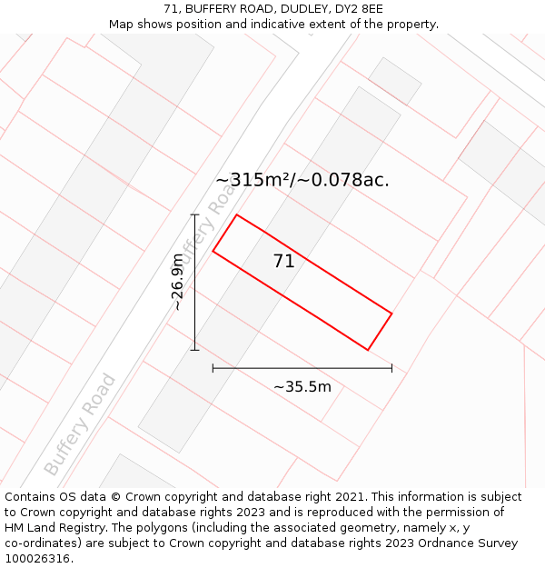 71, BUFFERY ROAD, DUDLEY, DY2 8EE: Plot and title map