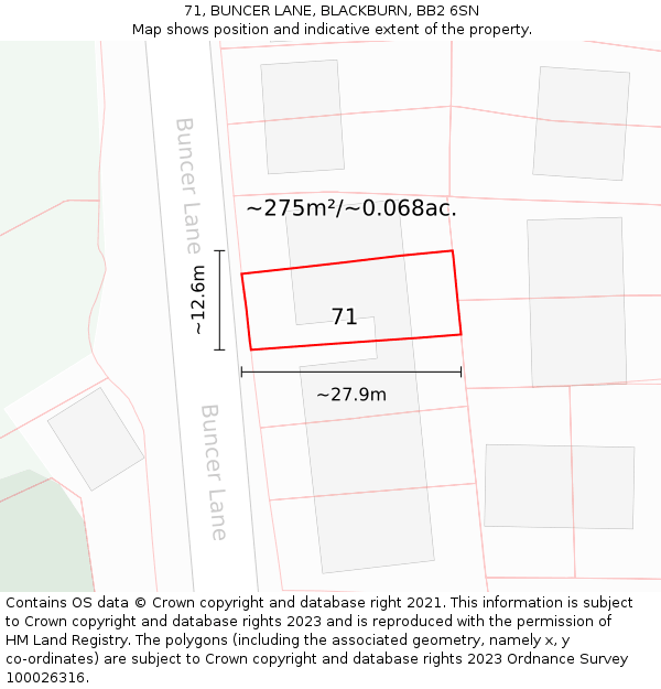 71, BUNCER LANE, BLACKBURN, BB2 6SN: Plot and title map