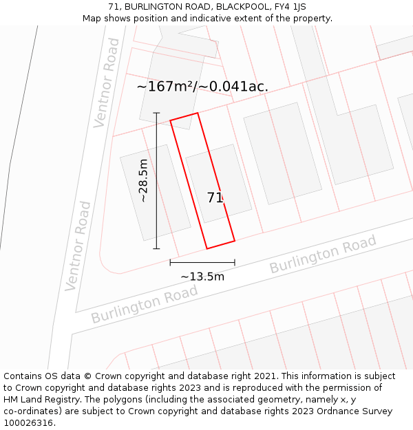 71, BURLINGTON ROAD, BLACKPOOL, FY4 1JS: Plot and title map