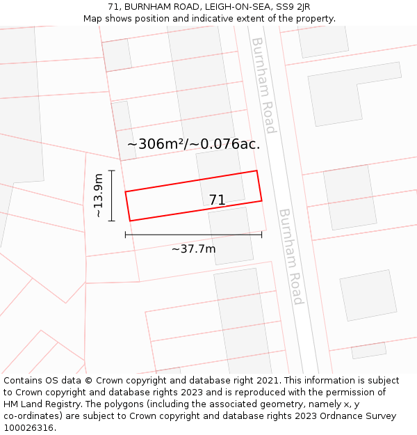 71, BURNHAM ROAD, LEIGH-ON-SEA, SS9 2JR: Plot and title map