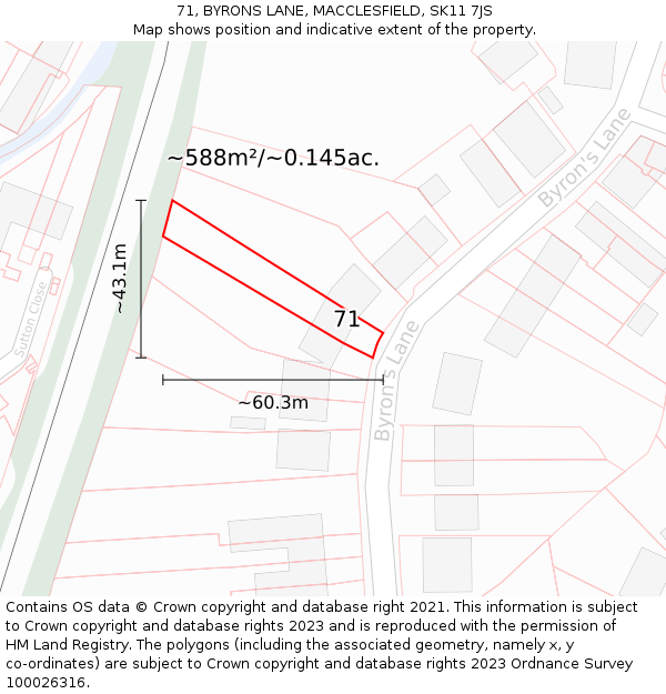 71, BYRONS LANE, MACCLESFIELD, SK11 7JS: Plot and title map