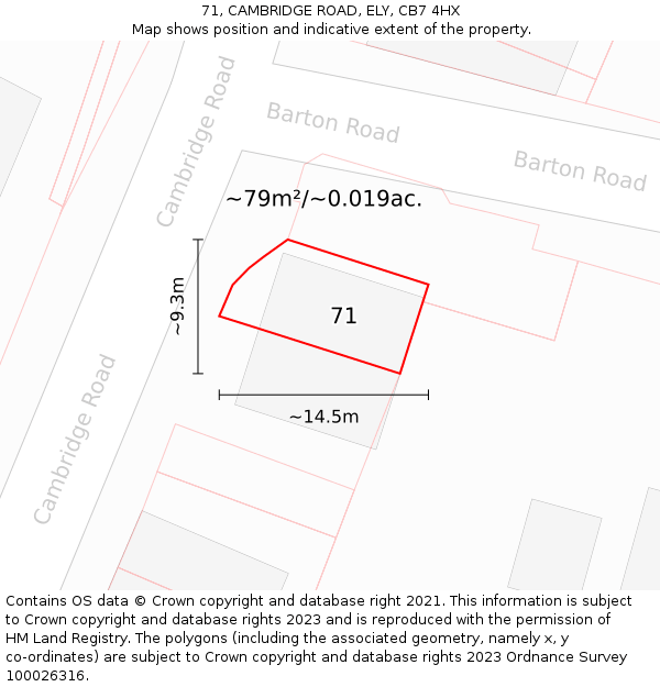 71, CAMBRIDGE ROAD, ELY, CB7 4HX: Plot and title map