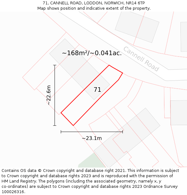 71, CANNELL ROAD, LODDON, NORWICH, NR14 6TP: Plot and title map