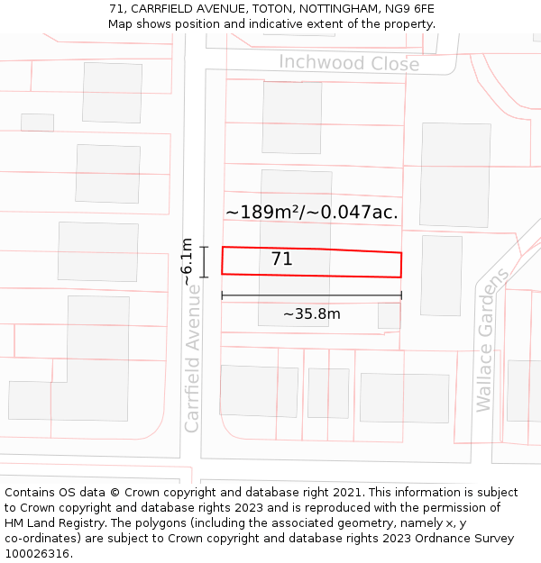 71, CARRFIELD AVENUE, TOTON, NOTTINGHAM, NG9 6FE: Plot and title map