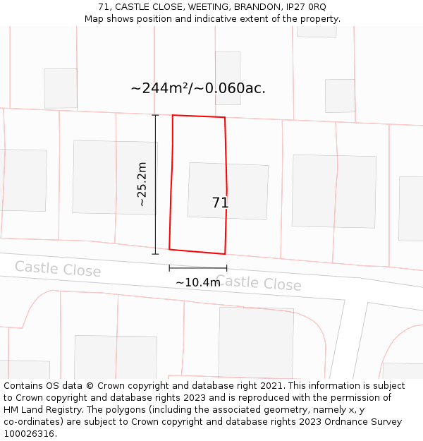 71, CASTLE CLOSE, WEETING, BRANDON, IP27 0RQ: Plot and title map