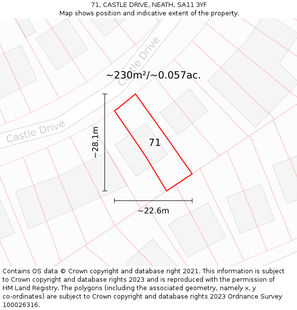 71, CASTLE DRIVE, NEATH, SA11 3YF: Plot and title map