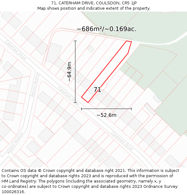 71, CATERHAM DRIVE, COULSDON, CR5 1JP: Plot and title map