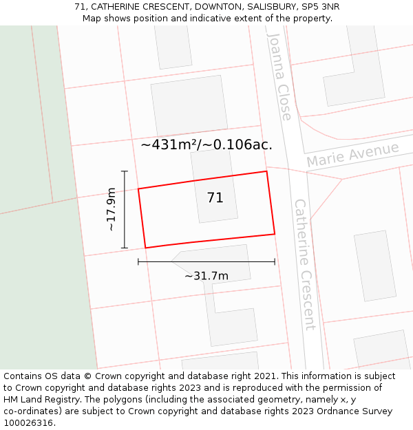 71, CATHERINE CRESCENT, DOWNTON, SALISBURY, SP5 3NR: Plot and title map