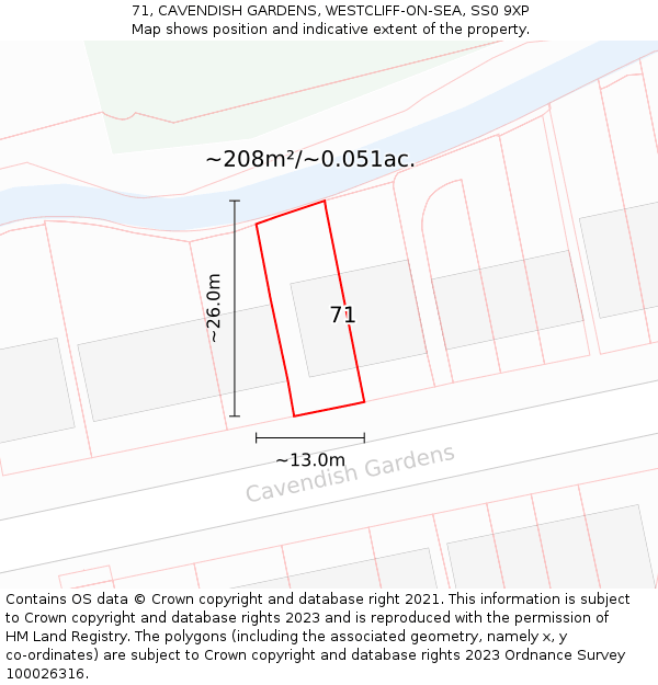 71, CAVENDISH GARDENS, WESTCLIFF-ON-SEA, SS0 9XP: Plot and title map