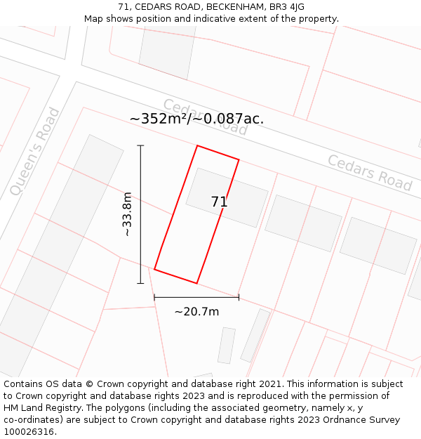 71, CEDARS ROAD, BECKENHAM, BR3 4JG: Plot and title map