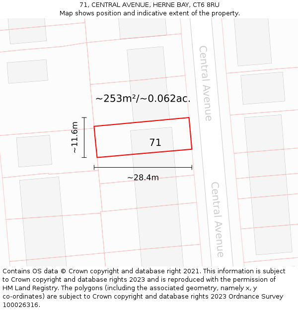 71, CENTRAL AVENUE, HERNE BAY, CT6 8RU: Plot and title map