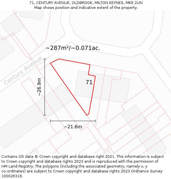 71, CENTURY AVENUE, OLDBROOK, MILTON KEYNES, MK6 2UN: Plot and title map