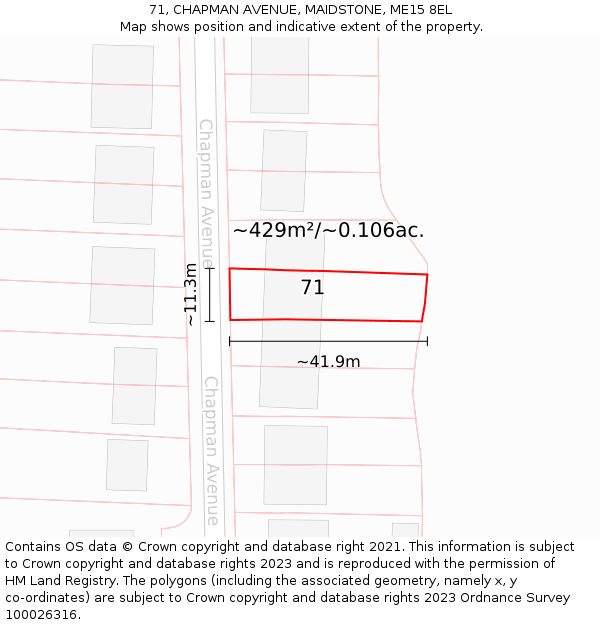 71, CHAPMAN AVENUE, MAIDSTONE, ME15 8EL: Plot and title map