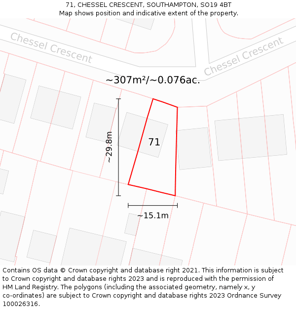 71, CHESSEL CRESCENT, SOUTHAMPTON, SO19 4BT: Plot and title map