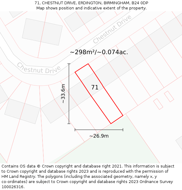 71, CHESTNUT DRIVE, ERDINGTON, BIRMINGHAM, B24 0DP: Plot and title map