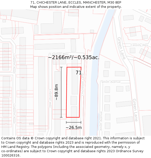 71, CHICHESTER LANE, ECCLES, MANCHESTER, M30 8EP: Plot and title map