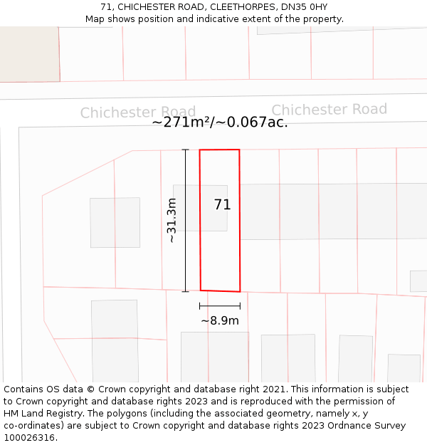 71, CHICHESTER ROAD, CLEETHORPES, DN35 0HY: Plot and title map