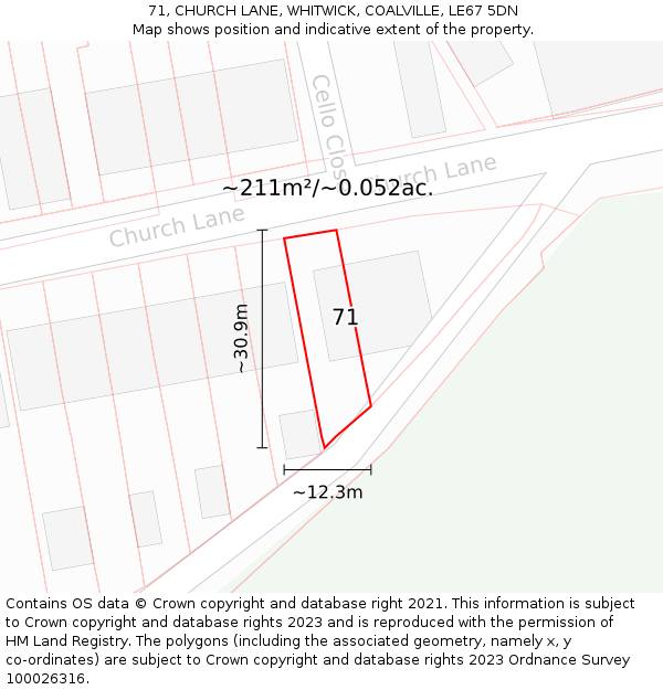 71, CHURCH LANE, WHITWICK, COALVILLE, LE67 5DN: Plot and title map