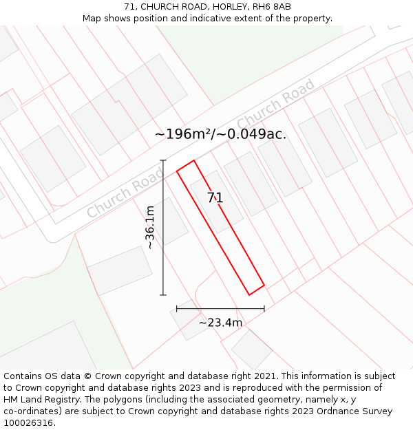 71, CHURCH ROAD, HORLEY, RH6 8AB: Plot and title map