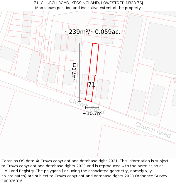 71, CHURCH ROAD, KESSINGLAND, LOWESTOFT, NR33 7SJ: Plot and title map