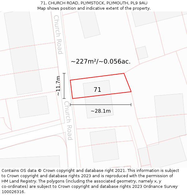 71, CHURCH ROAD, PLYMSTOCK, PLYMOUTH, PL9 9AU: Plot and title map