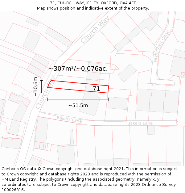 71, CHURCH WAY, IFFLEY, OXFORD, OX4 4EF: Plot and title map