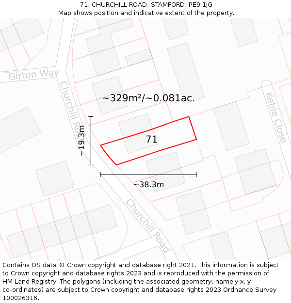 71, CHURCHILL ROAD, STAMFORD, PE9 1JG: Plot and title map