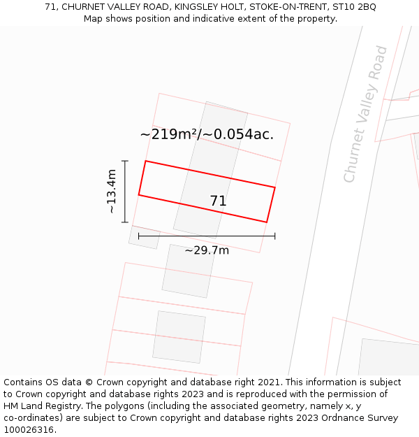 71, CHURNET VALLEY ROAD, KINGSLEY HOLT, STOKE-ON-TRENT, ST10 2BQ: Plot and title map