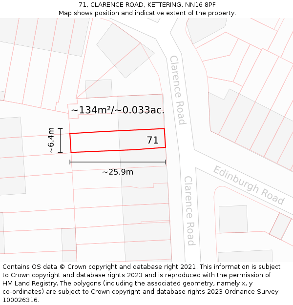 71, CLARENCE ROAD, KETTERING, NN16 8PF: Plot and title map
