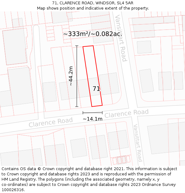 71, CLARENCE ROAD, WINDSOR, SL4 5AR: Plot and title map