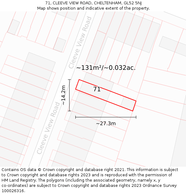 71, CLEEVE VIEW ROAD, CHELTENHAM, GL52 5NJ: Plot and title map