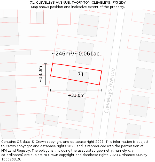 71, CLEVELEYS AVENUE, THORNTON-CLEVELEYS, FY5 2DY: Plot and title map