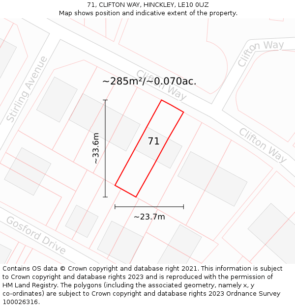 71, CLIFTON WAY, HINCKLEY, LE10 0UZ: Plot and title map