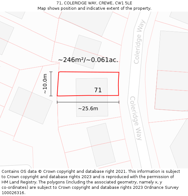 71, COLERIDGE WAY, CREWE, CW1 5LE: Plot and title map