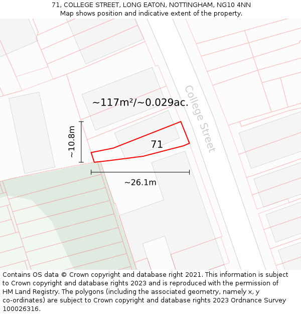 71, COLLEGE STREET, LONG EATON, NOTTINGHAM, NG10 4NN: Plot and title map